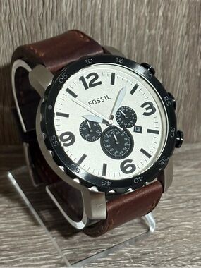 White Panda Fossil Nate Chronograph Men’s Watch With New Battery